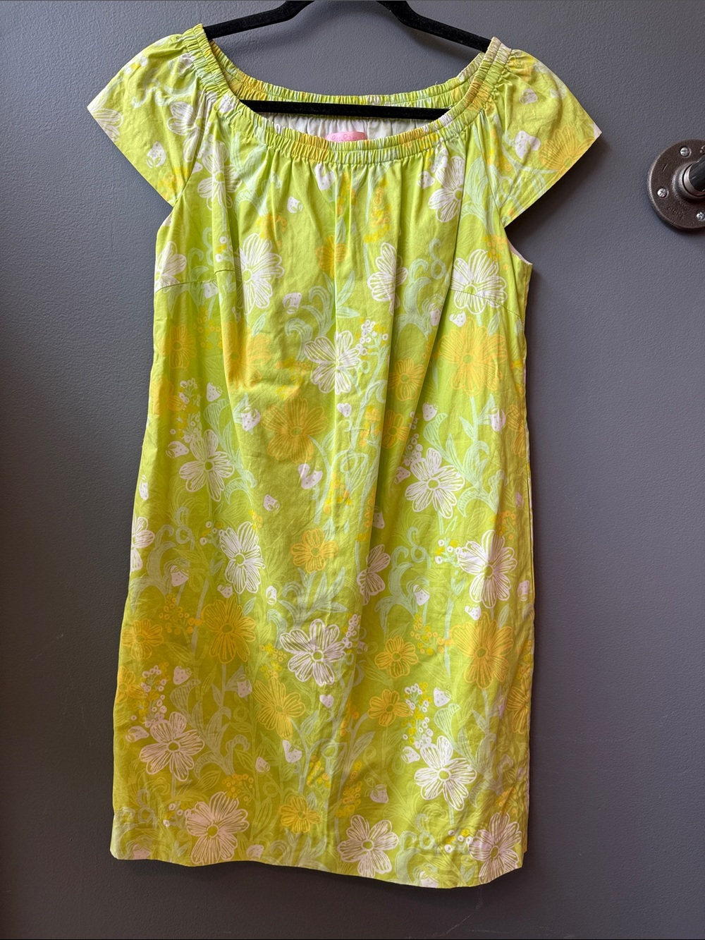 Lilly Pulitzer Lime Green Floral Off-Shoulder Casual Dress